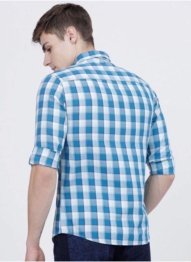 The Indian Garage Co Men Slim Fit Checkered Full Sleeves Cutaway Collar Casual Shirt  - Image 2