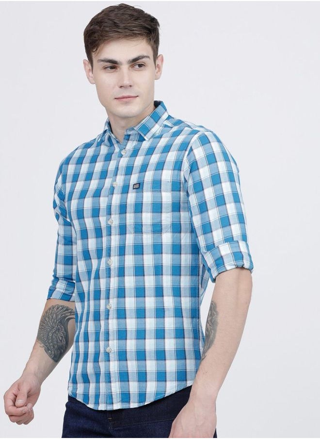 The Indian Garage Co Men Slim Fit Checkered Full Sleeves Cutaway Collar Casual Shirt  - Image 3