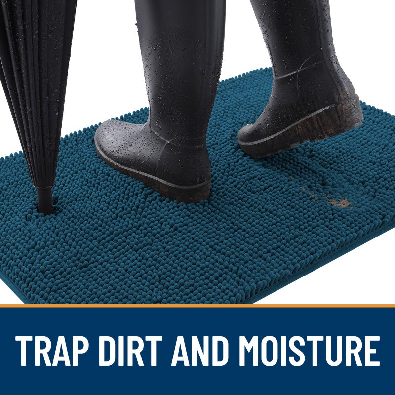 OLANLY Dog Door Mat for Muddy Paws 30x20, Absorbs Moisture and Dirt, Absorbent Non-Slip Washable Doormat, Quick Dry Chenille Mud Mat, Entry Indoor Entryway Carpet for Inside Floor, Atlantic Blue - Image 2