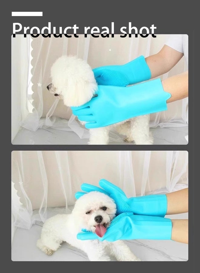 Silicone Pet Grooming Gloves for Dogs & Cats - Bathing Gloves with High-Density Teeth & 5-Finger Design, 2-in-1 Dog Deshedding and Massage Gloves, Reusable Dog Washing Gloves (Blue) - Image 3