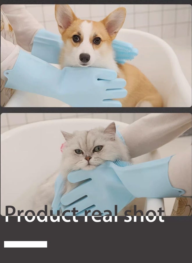 Silicone Pet Grooming Gloves for Dogs & Cats - Bathing Gloves with High-Density Teeth & 5-Finger Design, 2-in-1 Dog Deshedding and Massage Gloves, Reusable Dog Washing Gloves (Blue) - Image 4
