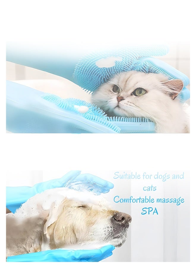 Silicone Pet Grooming Gloves for Dogs & Cats - Bathing Gloves with High-Density Teeth & 5-Finger Design, 2-in-1 Dog Deshedding and Massage Gloves, Reusable Dog Washing Gloves (Blue) - Image 5