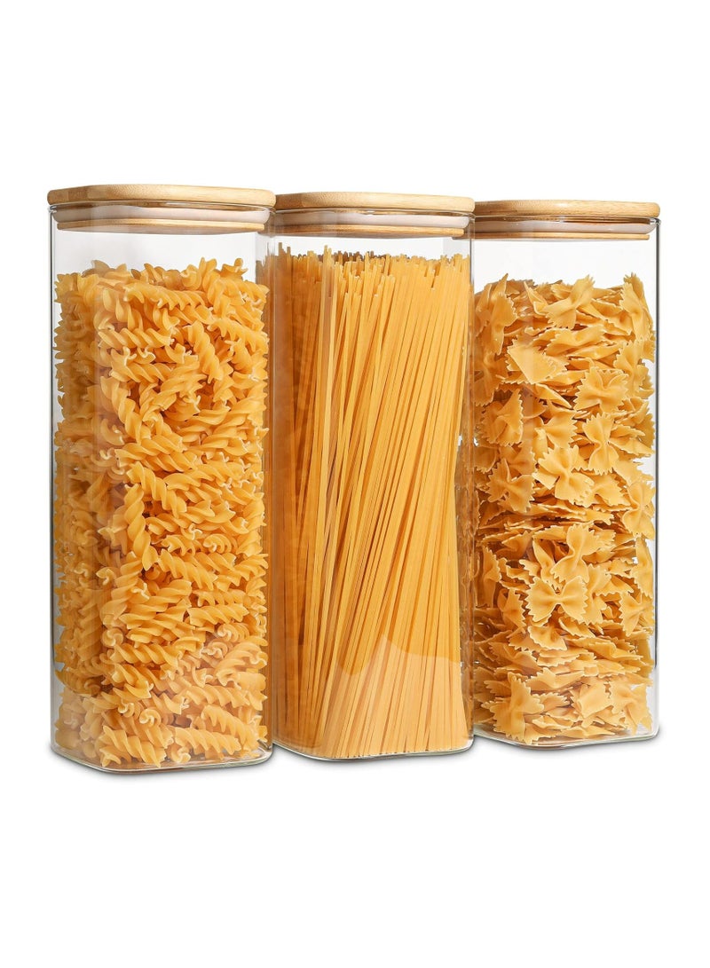 زيمنست طقم مكون من 3 قطع من برطمانات تخزين زجاجية مربعة بأغطية خشبية ، حاويات طعام محكمة الإغلاق سعة 2150 مل / 73 أونصة ، أواني حفظ وصناديق تخزين للمعكرونة والدقيق والحبوب والتوابل والشاي وحبوب القهوة وغيرها من أدوات المطبخ الأساسية - مثالي لفترة طويلة حفظ وتنظيم الطعام على المدى - Image 1