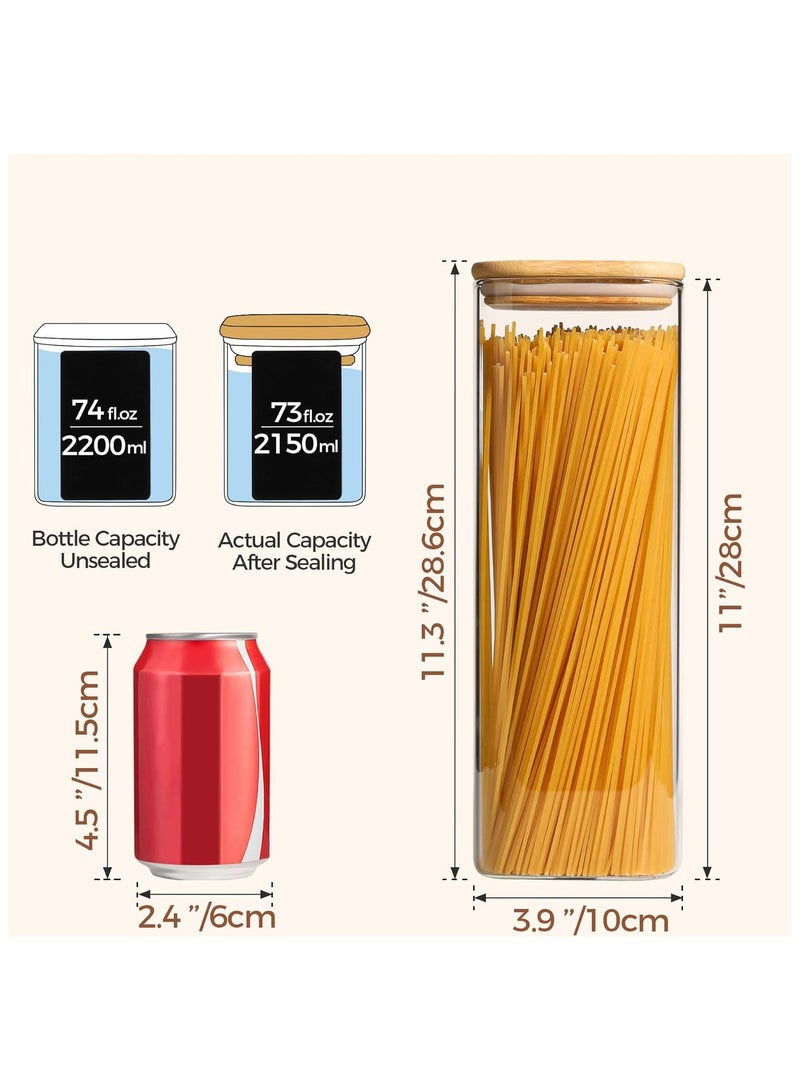 زيمنست طقم مكون من 3 قطع من برطمانات تخزين زجاجية مربعة بأغطية خشبية ، حاويات طعام محكمة الإغلاق سعة 2150 مل / 73 أونصة ، أواني حفظ وصناديق تخزين للمعكرونة والدقيق والحبوب والتوابل والشاي وحبوب القهوة وغيرها من أدوات المطبخ الأساسية - مثالي لفترة طويلة حفظ وتنظيم الطعام على المدى - Image 2