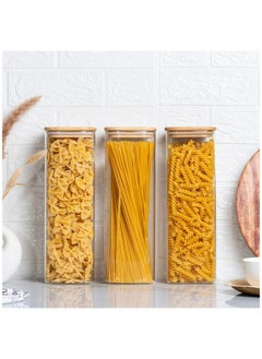 3-Piece Set of Square Glass Storage Jars with Wooden Lids, 2150ML/73OZ Airtight Food Containers, Preservation Jars & Storage Boxes for Pasta, Flour, Grains, Spices, Tea, Coffee Beans, & Other Kitchen Staples - Perfect for Long-Term Food Preservation & Organization - pzsku/Z456365D2E6E75B6F4E99Z/45/_/1727164122/3184e665-d8f4-47af-82a2-a78560bc7e99