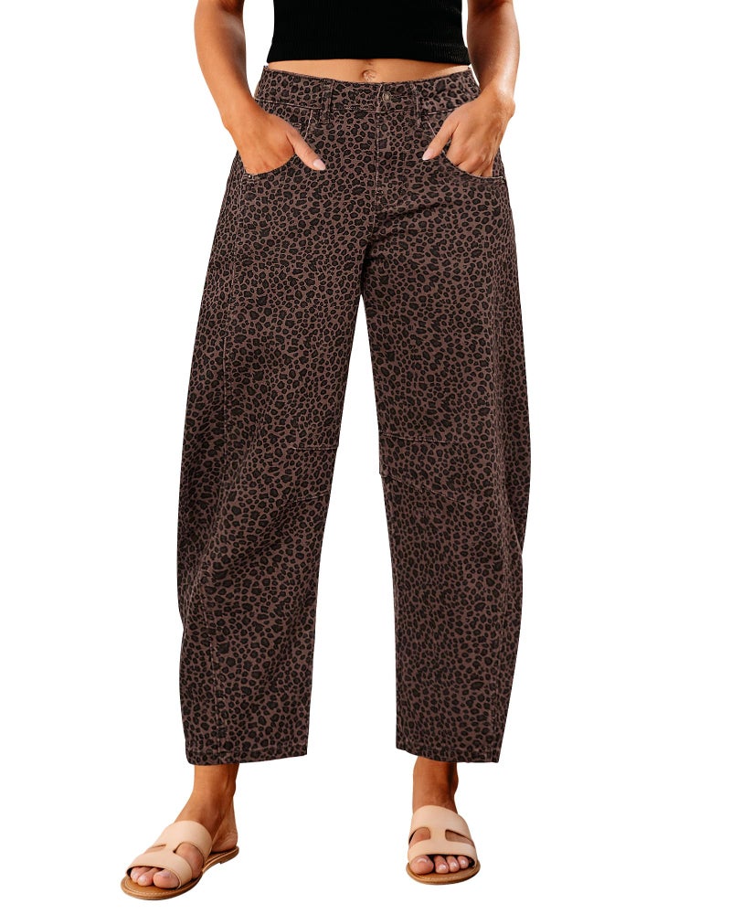 GRAPENT 2025 Barrel Leopard Jeans for Women Balloon Wide Leg Cropped Trendy Jeans Boyfriend High Waisted Jean Pants Casual Stretchy Summer Denim Trousers Leopard Printed X-Large Plus Size 16 to 18 - Image 1