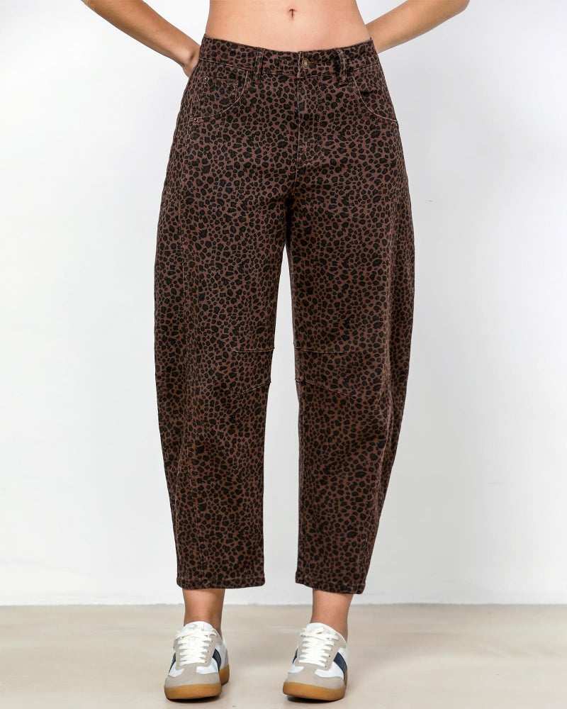 GRAPENT 2025 Barrel Leopard Jeans for Women Balloon Wide Leg Cropped Trendy Jeans Boyfriend High Waisted Jean Pants Casual Stretchy Summer Denim Trousers Leopard Printed X-Large Plus Size 16 to 18 - Image 2