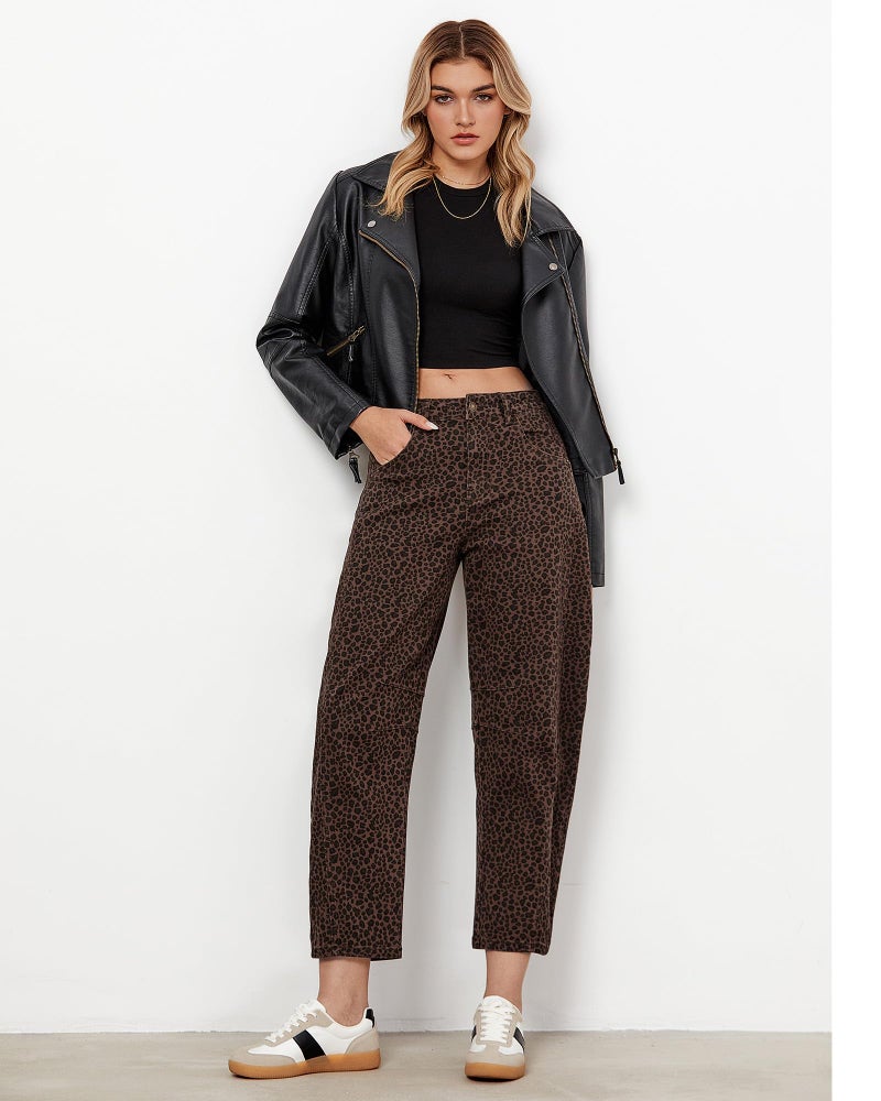 GRAPENT 2025 Barrel Leopard Jeans for Women Balloon Wide Leg Cropped Trendy Jeans Boyfriend High Waisted Jean Pants Casual Stretchy Summer Denim Trousers Leopard Printed X-Large Plus Size 16 to 18 - Image 5