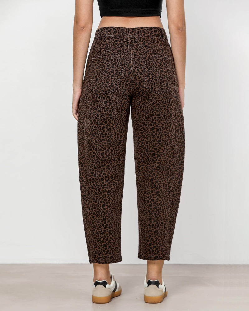 GRAPENT 2025 Barrel Leopard Jeans for Women Balloon Wide Leg Cropped Trendy Jeans Boyfriend High Waisted Jean Pants Casual Stretchy Summer Denim Trousers Leopard Printed X-Large Plus Size 16 to 18 - Image 3