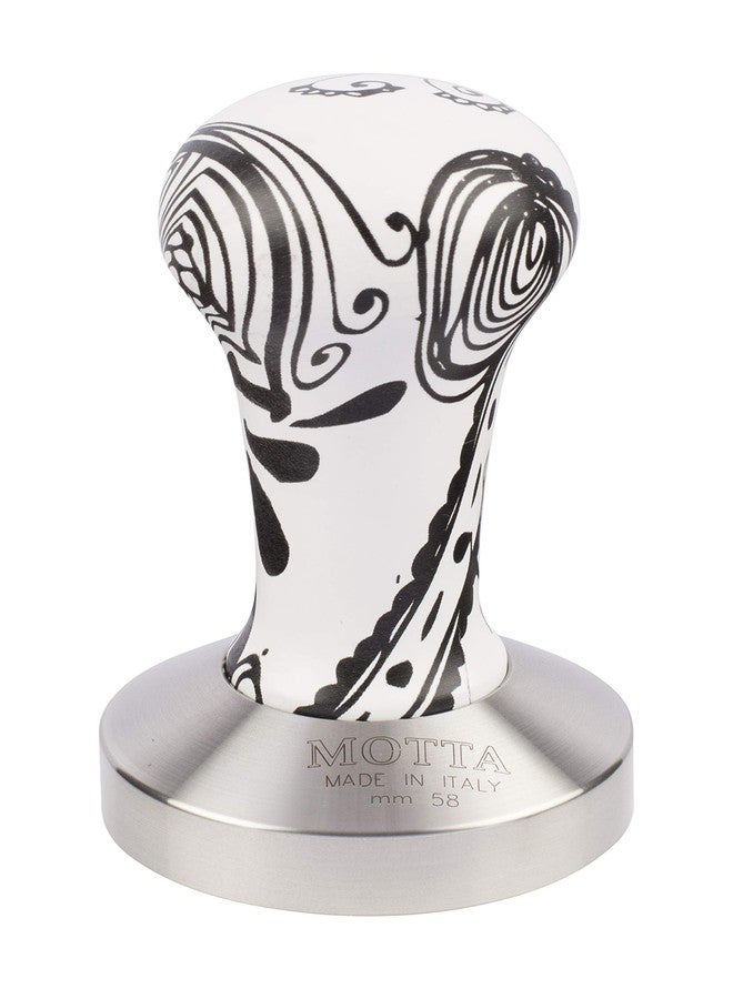 Metallurgica Motta 58 mm Premium Black and White Coffee-Espresso Tamper With Flat Stainless Steel Base, Made in Italy