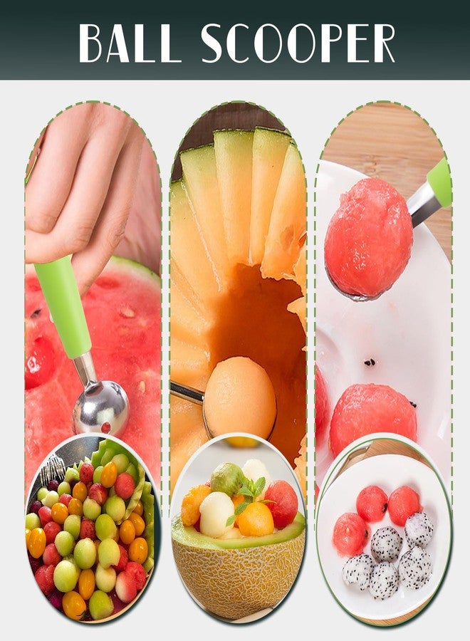 Krbnk 14PCS Fruit Carving Tools Set, Stainless Steel Melon Baller Scoop Set, Fruit Cutters Shapes, Cantaloupe Cutter Slicer Tool Piranha Spiral Cutter and V-Tool for Fruits Vegetable Sculpting - Image 3