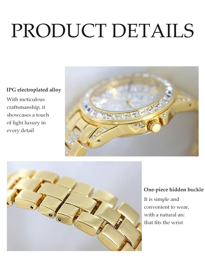 Women's Luxury Crystal Watch，Student Watch，Diamonds Quartz Watch with Calendar Date + 24 Hour Int'l Time，Stainless Steel Diamonds Decorated Wristwatch with Luminous Pointer，Suitable as a Gift for Girls and Mothers - Image 5