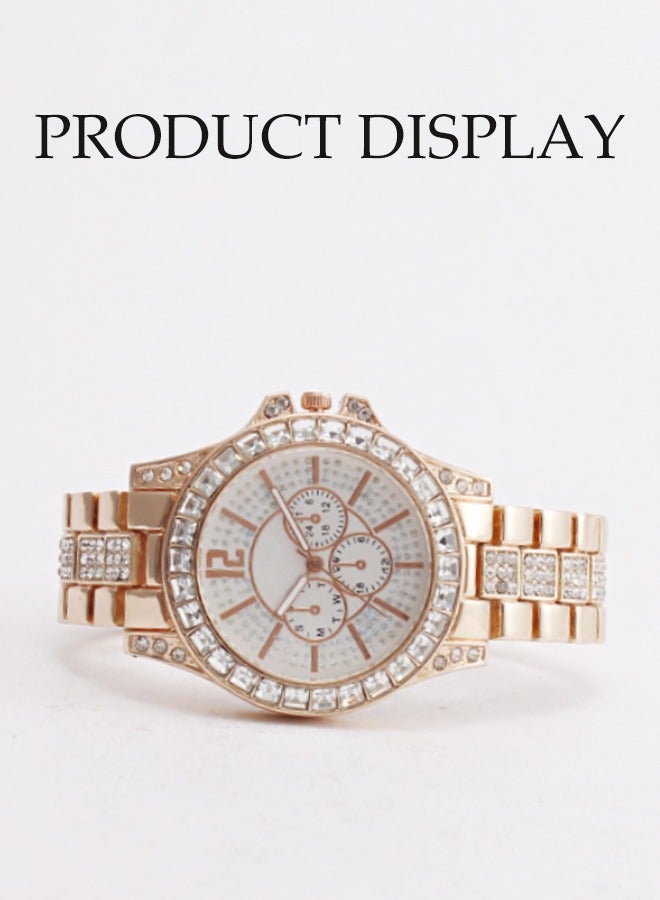 Women's Luxury Crystal Watch，Student Watch，Diamonds Quartz Watch with Calendar Date + 24 Hour Int'l Time，Stainless Steel Diamonds Decorated Wristwatch with Luminous Pointer，Suitable as a Gift for Girls and Mothers - Image 2