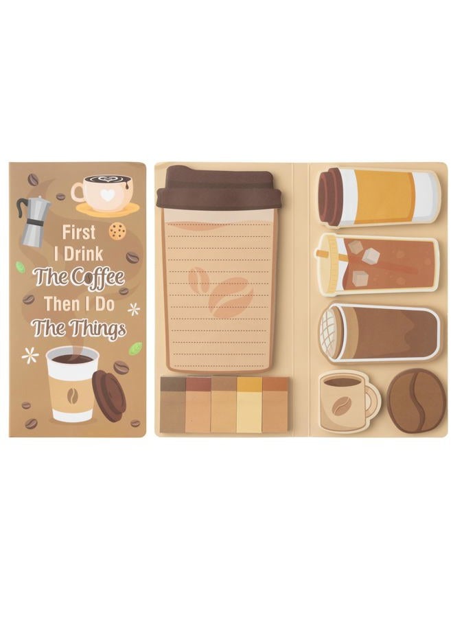 B1ykin Sticky Notes Set - Cartoon Theme Cute Self-Stick Notes Pad Teacher Appreciation Gifts， Self-Adhesive Writing Memo Pages Sticky to Do Notepad for Kids Employee School Office (Coffee Lovers) - Image 1