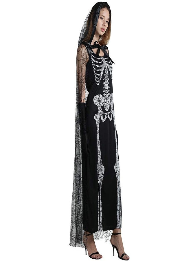 EraSpooky Women's Spider Web Skeleton Adult Halloween Costume(Black, OneSize) - Image 4