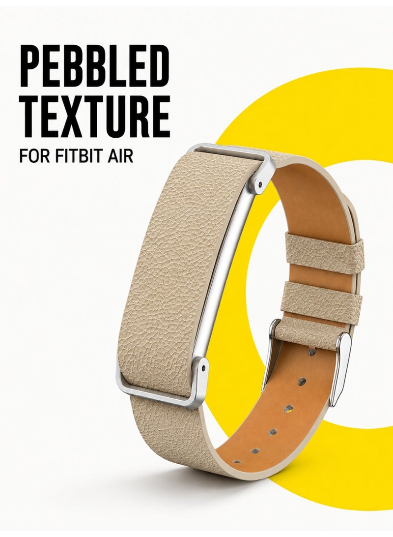BASEMENT-1 Leather Band Compatible With Google Fitbit Air, Replacement Strap with Adjustable Metal Protective Case, Textured Leather Wristband, 130-210mm, Khaki - Image 1