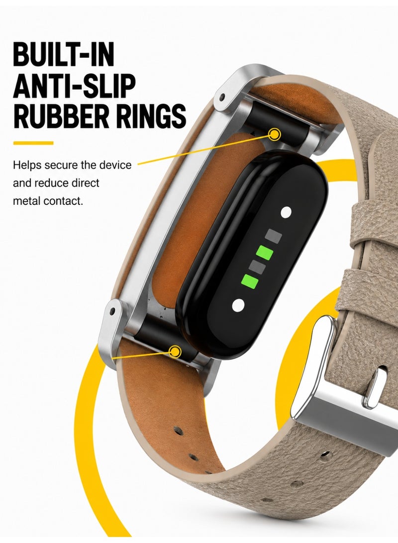 BASEMENT-1 Leather Band Compatible With Google Fitbit Air, Replacement Strap with Adjustable Metal Protective Case, Textured Leather Wristband, 130-210mm, Khaki - Image 3