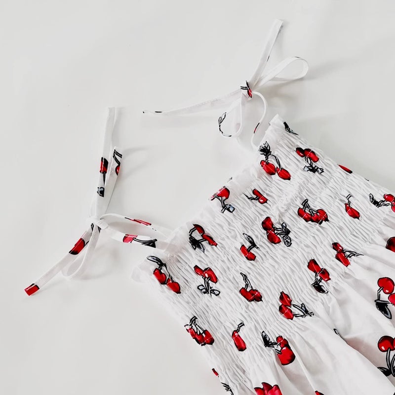 Kumrabal Girls Dresses, Toddler Dress, Little Toddler Girls' Flower Summer Sleeveless Straps White with Cherry Printed Princess Dresses,Backless Cute Holiday Beach Sundress for Kids - Image 4