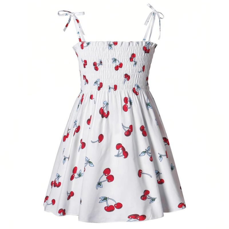 Kumrabal Girls Dresses, Toddler Dress, Little Toddler Girls' Flower Summer Sleeveless Straps White with Cherry Printed Princess Dresses,Backless Cute Holiday Beach Sundress for Kids - Image 1
