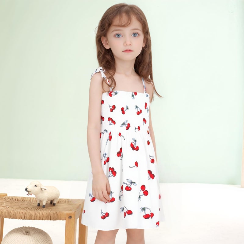 Kumrabal Girls Dresses, Toddler Dress, Little Toddler Girls' Flower Summer Sleeveless Straps White with Cherry Printed Princess Dresses,Backless Cute Holiday Beach Sundress for Kids - Image 3