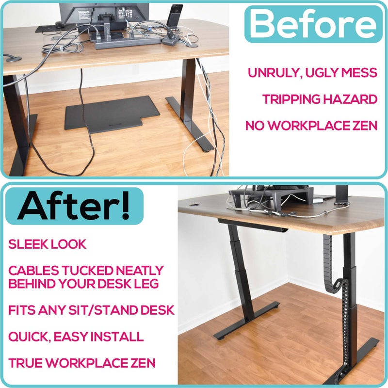 Quality Clever PivyCord-Vez Flex Chain Raceway Cable Management Solution for Sit-Stand Variable Height Desks, Flexible Cable Raceway to Hide, Organize and Protect Wires and Cables, Black - Image 2