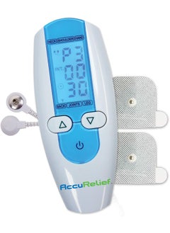 AccuRelief AccuRelief TENS Unit Muscle Stimulater Pain Relief System - Electric Muscle Stimulator with Electrodes for Neck, Back, and Full Body, White and Blue 