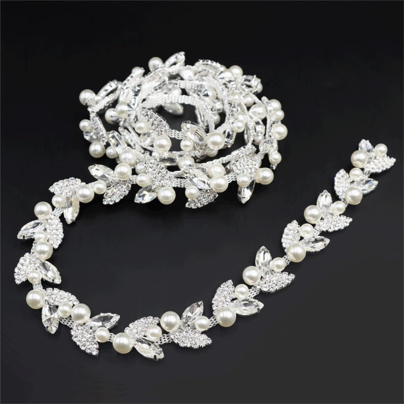 Jerler 1 Yard Pearl Tassel Rhinestone Trim Inlaid Pearl Beaded Chain Crystal Applique Ideal for DIY and Wedding Party Decoration Bridal Embellishments 078 Width Tassel11 1 Yard - Image 2
