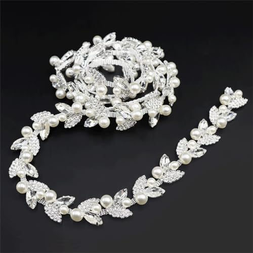 Jerler 1 Yard Pearl Tassel Rhinestone Trim Inlaid Pearl Beaded Chain Crystal Applique Ideal for DIY and Wedding Party Decoration Bridal Embellishments 078 Width Tassel11 1 Yard - Image 1