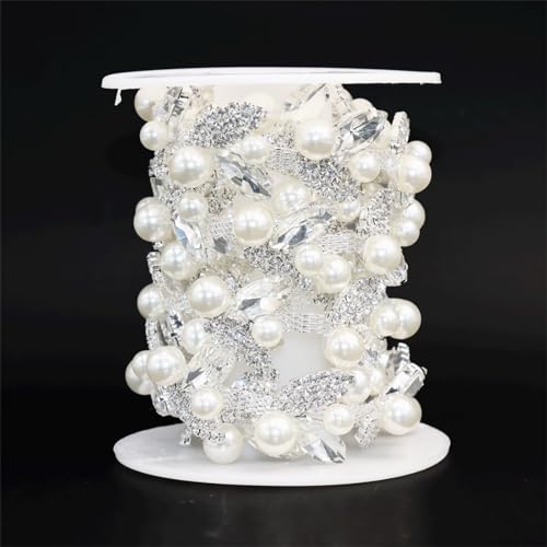 Jerler 1 Yard Pearl Tassel Rhinestone Trim Inlaid Pearl Beaded Chain Crystal Applique Ideal for DIY and Wedding Party Decoration Bridal Embellishments 078 Width Tassel11 1 Yard - Image 3