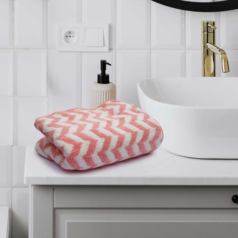 Pure Source India Quick Dry Microfiber 140x70 CM Zigzag Pattern Hand Bath Towels, Spa Face Bath Towel for Men & Women (Pink) - Image 4