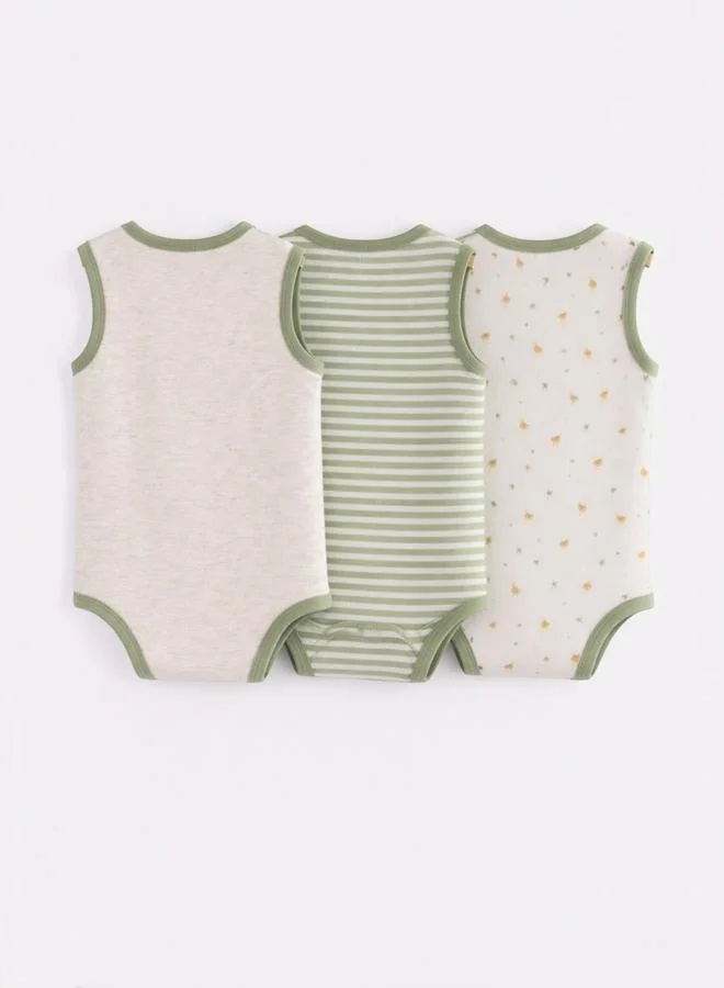 Victor And Jane Baby Boys Sleeveless Printed Bodysuits - Pack of 3