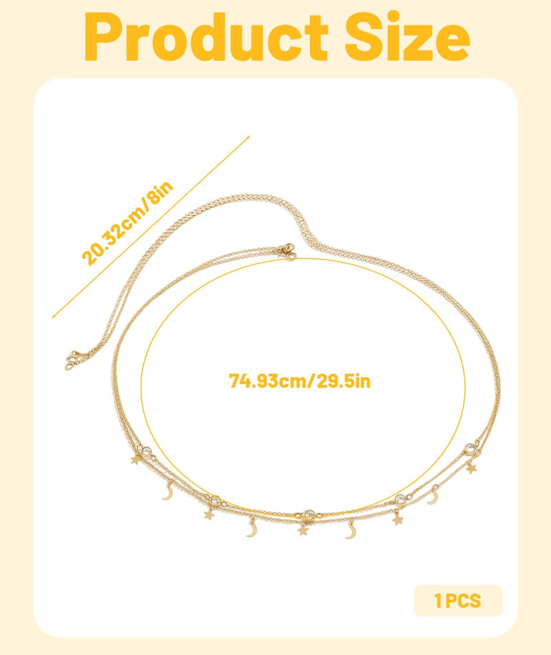 XFSAFDM Crystal Star Moon Waist Chain for Women for Saree, Gold Plated Belly Chain, Stylish Hip Chain for Women Saree, Elegant Jewellery, Perfect for Beachwear and Traditional Outfits - Image 2