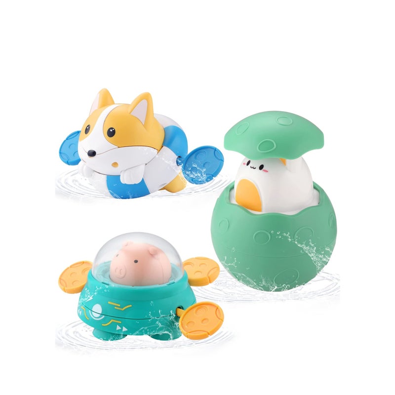 Barakah 3 عبوات ألعاب استحمام الأطفال ألعاب عائمة تعمل بالرياح ألعاب نافورة حوض الاستحمام للأطفال من 1-3 سنوات ألعاب الاستحمام العائمة في حوض السباحة للأطفال - Image 1