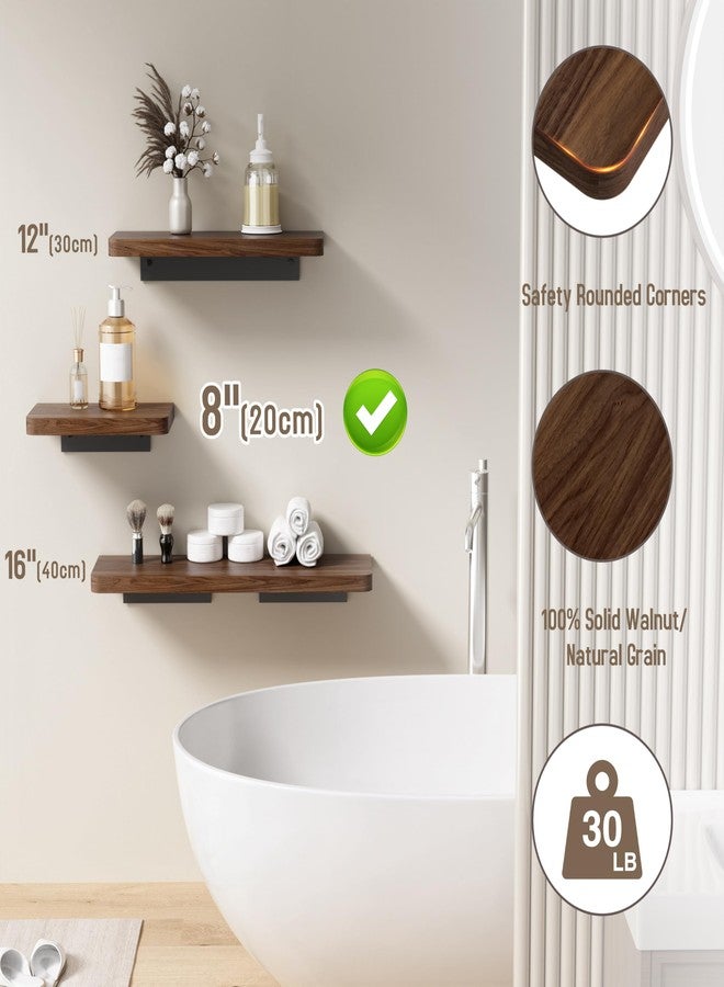 Danpoo Wood Floating Shelves for Wall 8 inch Wall Mounted Bathroom Shelves Over Toilet Small Rustic Walnut Shelf for Bedroom,Kitchen,Living Room,Farmhouse - Image 4