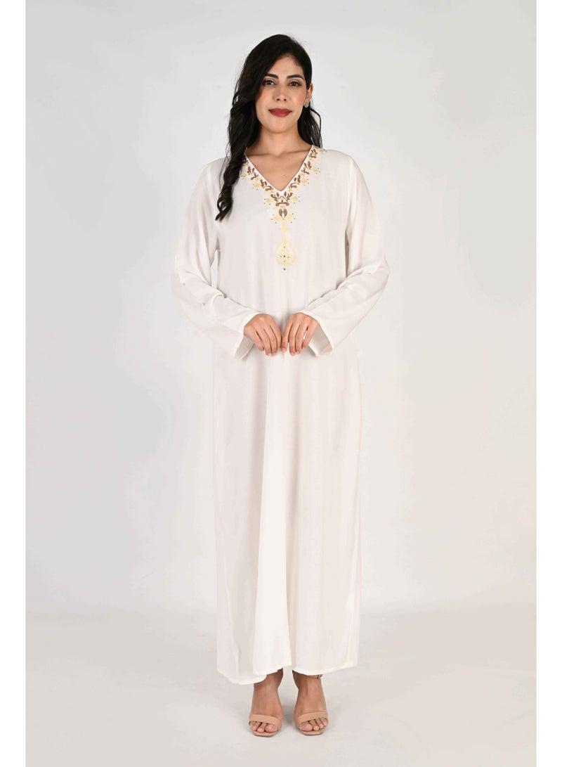 لـيـنـيـل جلابية نسائية من لينيل - قاعدة بيضاء بياقة على شكل حرف V وتفاصيل مطرزة - Image 2