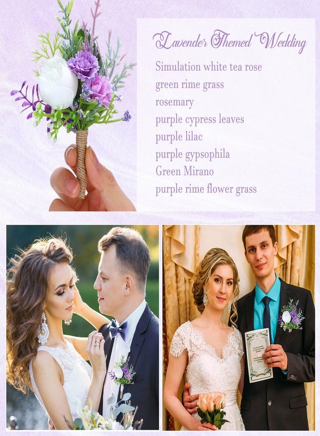 Glitinsel 24 Pcs Wrist Corsage and Boutonniere Set Artificial Men Women Purple Boutonniere Wedding Boutonniere Flowers Accessories for Bride Bridesmaid Groom Groomsmen Wedding Party Prom Decoration - Image 5