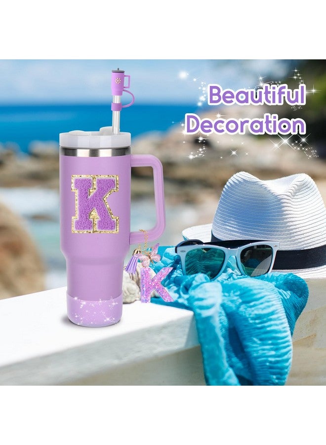 Mity Rain Mity rain 6PCS Cup Accessories Set for Stanley Cup 30oz 40oz tumbler with handle, Including Silicone Straw Topper Cover Cap and Boot, Spill Proof Stopper, Handle Charm, Initials Sticker (Letter K)  - Image 2