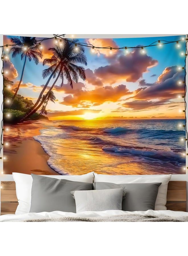 AOHMPT Ocean Sunset Tapestry, Beach Evening Sunset Tapestry, Natural Beach Palm Tree Landscape Tapestry Poster, Seaside Landscape Wall Hanging for Bedroom, Dorm Room and Living Room Wall Decor 79" L x - Image 3