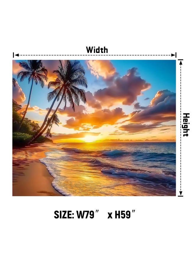 AOHMPT Ocean Sunset Tapestry, Beach Evening Sunset Tapestry, Natural Beach Palm Tree Landscape Tapestry Poster, Seaside Landscape Wall Hanging for Bedroom, Dorm Room and Living Room Wall Decor 79" L x - Image 5
