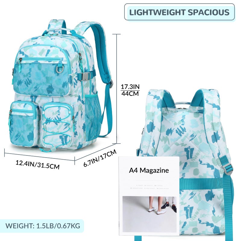 Lohol Multi-Pocket Backpack for Travel College, Heavy Duty Big Bookbag with 15.6 inch Laptop Compartment (Green Graffiti - Image 3