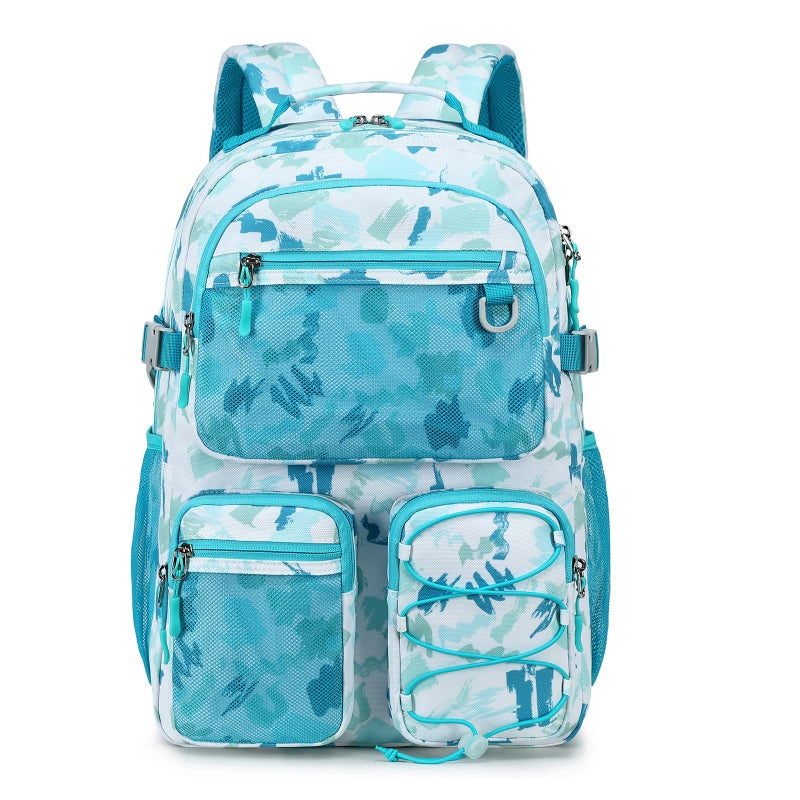 Lohol Multi-Pocket Backpack for Travel College, Heavy Duty Big Bookbag with 15.6 inch Laptop Compartment (Green Graffiti - Image 1