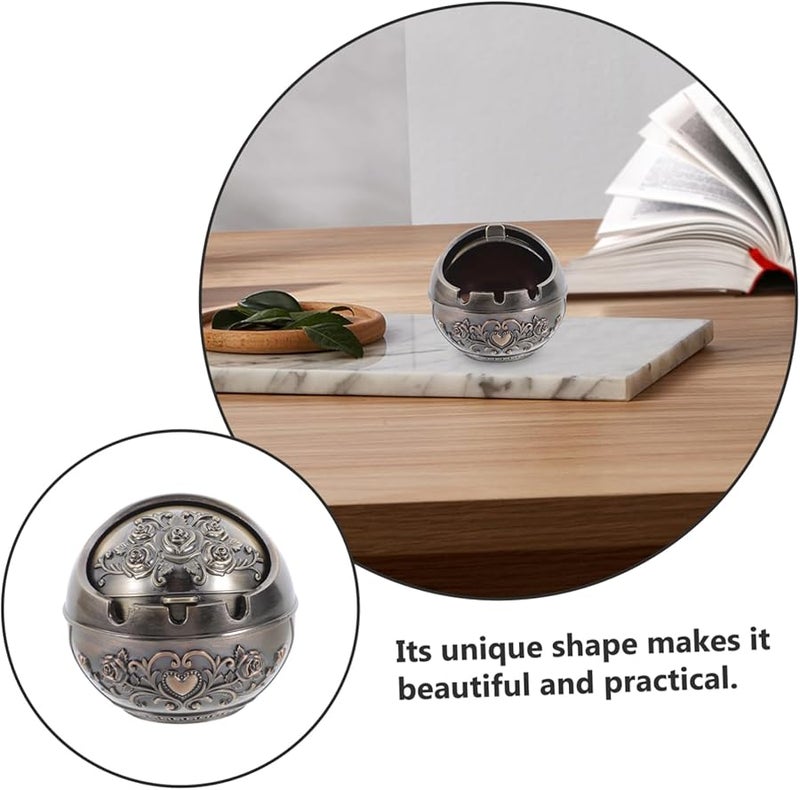 Creative Metal Ashtray with Lid Portable Windproof Indoor Outdoor Use Round Design - Image 4