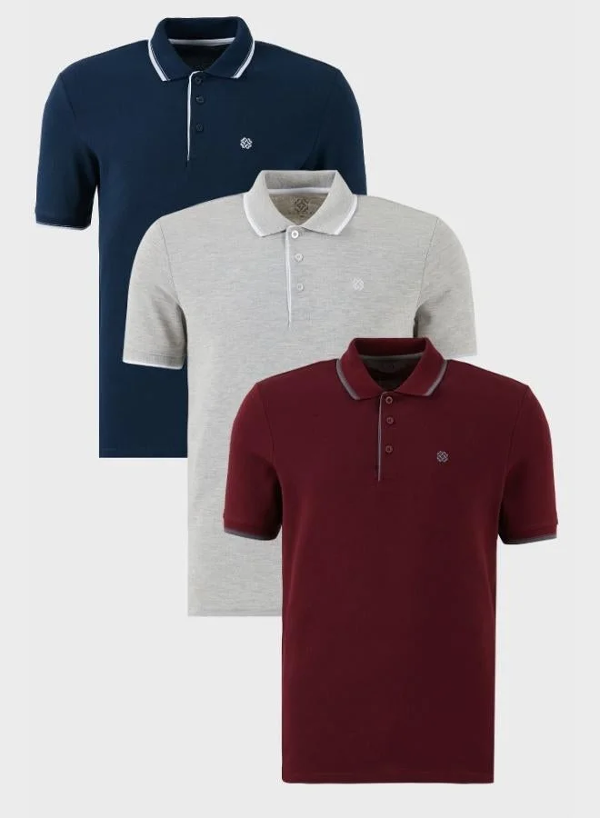 Buratti  Buratti Cotton Slim Fit Striped Detail Buttoned Polo Collar 3-Pack Men's T-Shirt 5902118S3 for Men | Best Price UAE