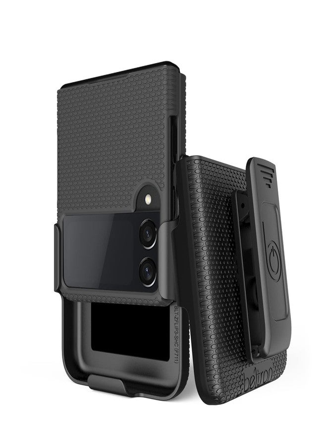 جراب BELTRON مع مشبك لهاتف Galaxy Z Flip 3 5G، غطاء واقٍ متين بتصميم نحيف مع حزام دوار وحافظة مدمجة لهاتف Samsung Galaxy Z Flip3 (SM-F711 2021) - رمادي لؤلؤي - Image 1