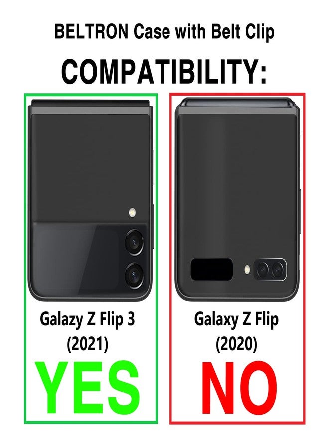 جراب BELTRON مع مشبك لهاتف Galaxy Z Flip 3 5G، غطاء واقٍ متين بتصميم نحيف مع حزام دوار وحافظة مدمجة لهاتف Samsung Galaxy Z Flip3 (SM-F711 2021) - رمادي لؤلؤي - Image 3
