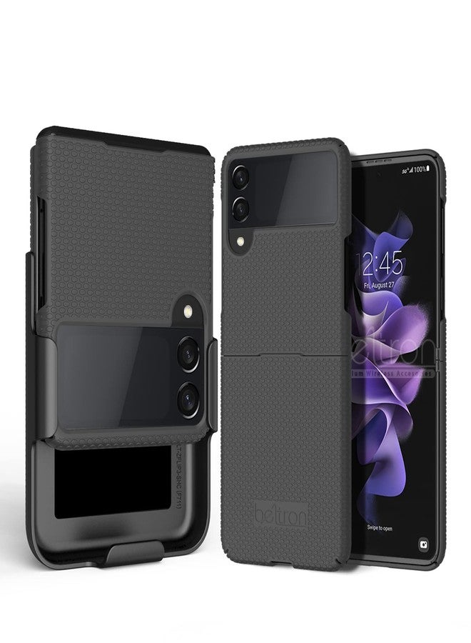 جراب BELTRON مع مشبك لهاتف Galaxy Z Flip 3 5G، غطاء واقٍ متين بتصميم نحيف مع حزام دوار وحافظة مدمجة لهاتف Samsung Galaxy Z Flip3 (SM-F711 2021) - رمادي لؤلؤي - Image 2
