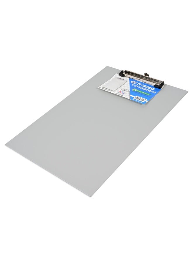 FIS PP Colored Clipboard with 12cm Checkered Wire Clip, Foolscap Size(210x330mm), Grey Color-FSCBPPWCFSGY - Image 1