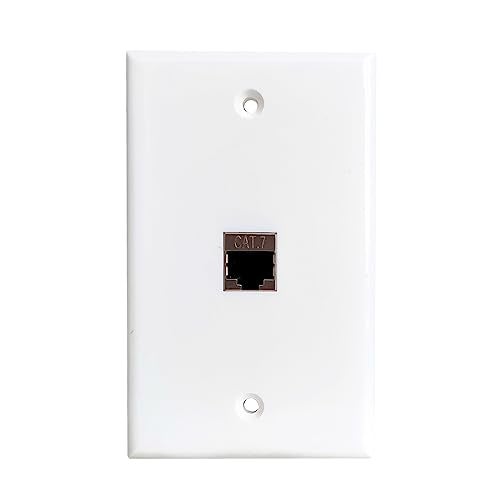BOPLAT Single Gang Ethernet CAT7 Wall Plate Female to Female - 1 Port Shielded Network CAT 7 RJ45 Keystone Jack Outlet Wallplate for CAT8/CAT7/CAT6 Cables - White - Image 1
