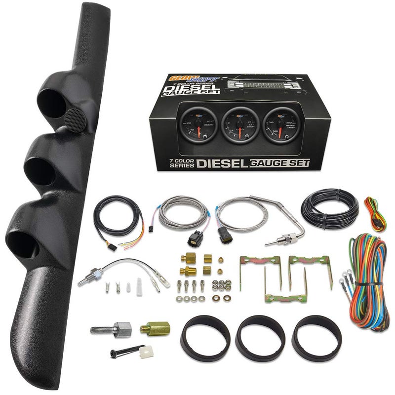 GlowShift Diesel Gauge Package for Dodge Ram Cummins 2500 3500 (1998-2002) - Black 7 Color Series - Image 1
