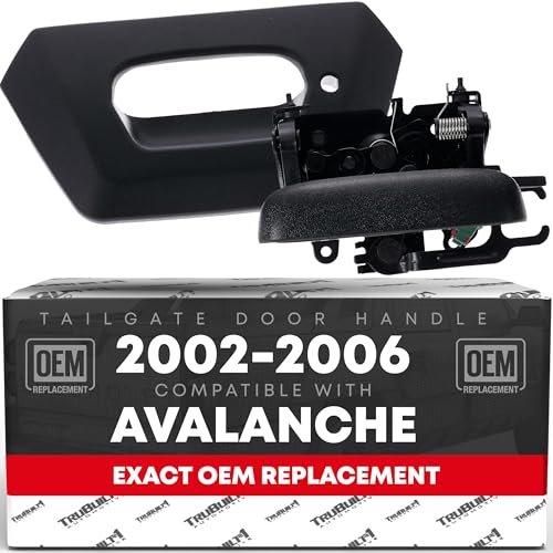 T1A Tailgate Handle Assembly Replacement - Compatible with 2002-2006 Chevrolet Avalanche - Textured Black, Liftgate Latch Handle - OEM 15094722, 93440179, GM1916105, GM1915115, 82779, 79602 - Image 1
